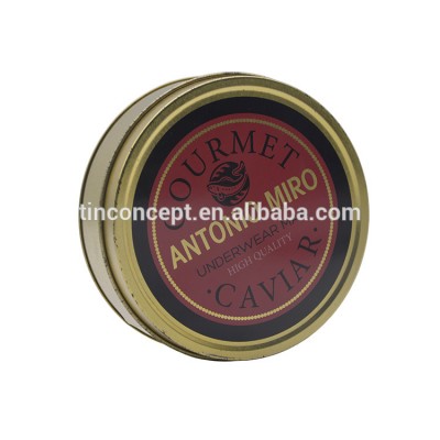 Factory Supply gold round plug lid tin cosmetic container for caviar